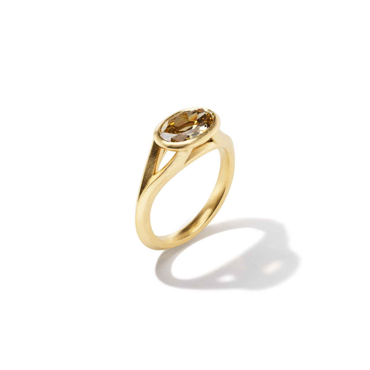 Knife Edge Ring - 1.51 ct. Brown Oval Old Cut Diamond