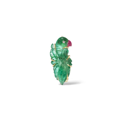 Carved Emerald & Tourmaline Parrot Brooch