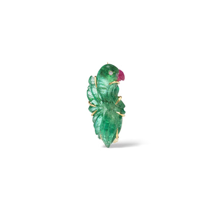Carved Emerald & Tourmaline Parrot Brooch